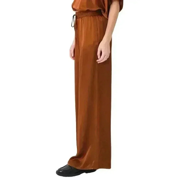 NWT STARK X Women’s Wide Leg Satin Pants Size Small Rich Brown Silky $195 - Picture 3 of 10